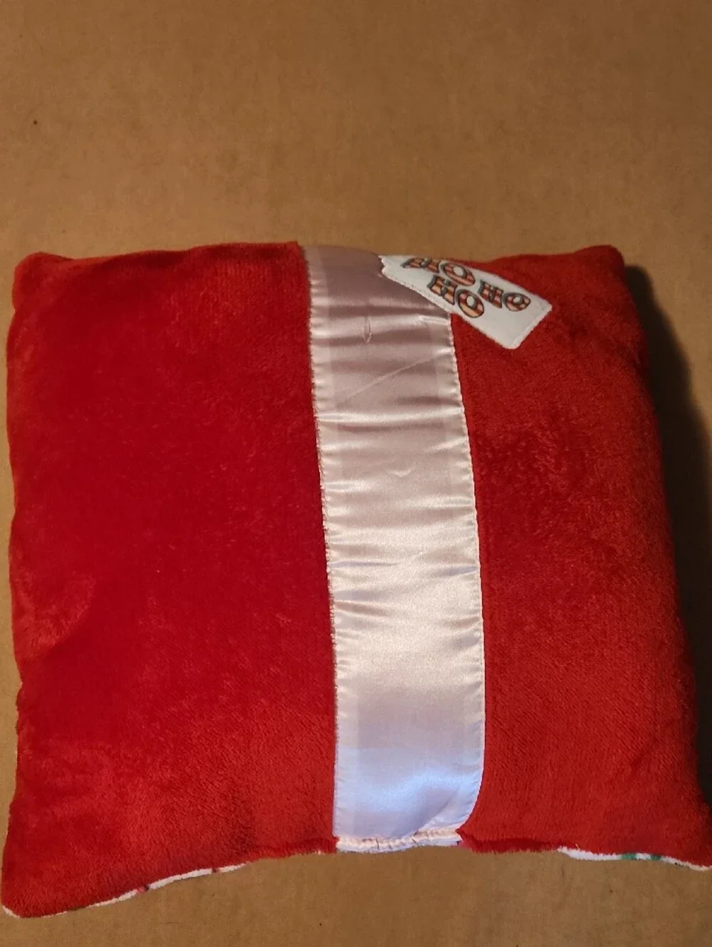 Plush Decorative Bow Print Throw Pillow - White with Red, Green & Orange Bows